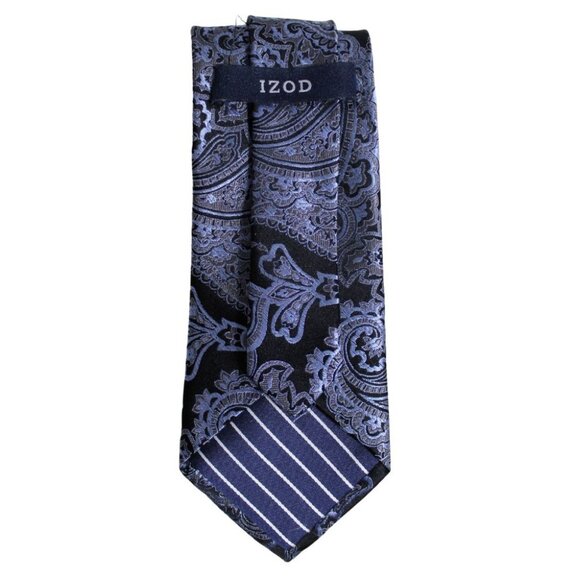 IZOD Men's Tie 100% Silk - Taupe, Light Blue & Black Paisley - Picture 3 of 5